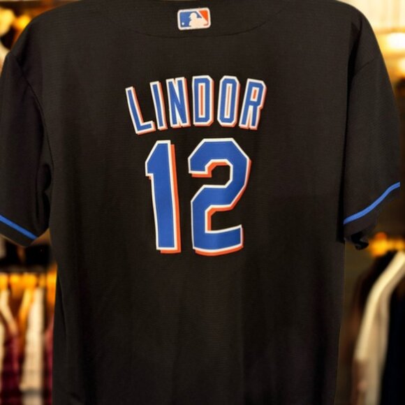 Mets #12 Francisco Lindor Black Nike Jersey Youth XL (18/20) - Picture 2 of 4